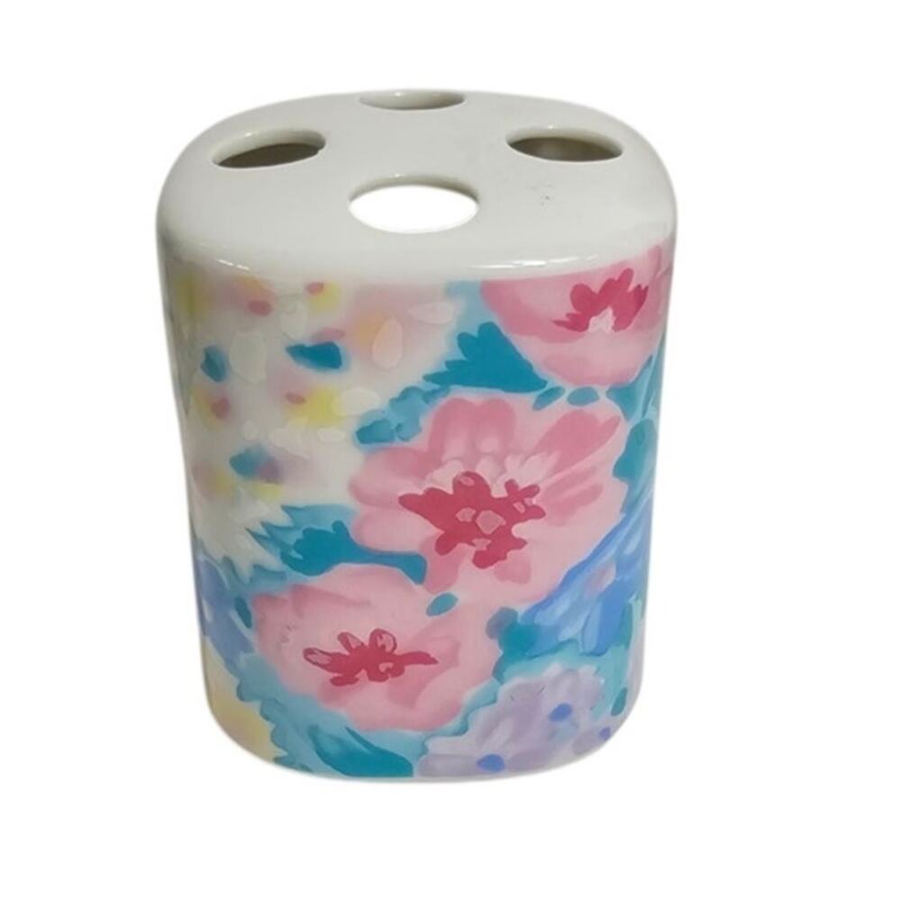 Vintage Mervyns Watercolor Floral Toothbrush Holder 90s